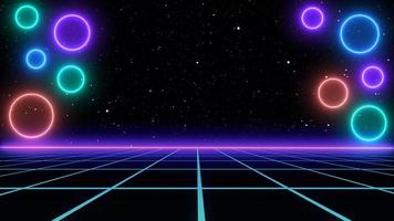 Retro style 80s Sci-Fi Background Futuristic with laser grid landscape. Digital cyber surface style of the 1980s. photo