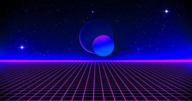 Retro style 80s Sci-Fi Background Futuristic with laser grid landscape. Digital cyber surface style of the 1980s. photo