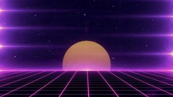 Retro style 80s Sci-Fi Background Futuristic with laser grid landscape. Digital cyber surface style of the 1980s. photo