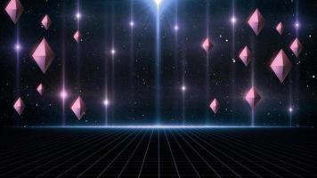 Retro style 80s Sci-Fi Background Futuristic with laser grid landscape. Digital cyber surface style of the 1980s. photo