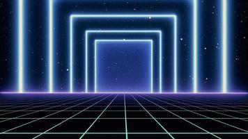 Retro style 80s Sci-Fi Background Futuristic with laser grid landscape. Digital cyber surface style of the 1980s. photo