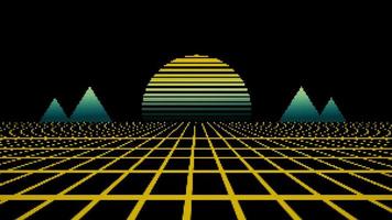 Retro style 80s Sci-Fi Background Futuristic with laser grid landscape.