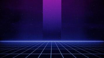 Retro style 80s Sci-Fi Background Futuristic with laser grid landscape. photo