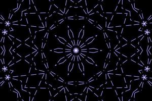 patrón geométrico de flor de línea brillante de neón abstracto coloreado sobre fondo negro. espectáculo láser diseño colorido para banners tecnologías publicitarias foto