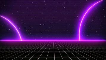 Retro style 80s Sci-Fi Background Futuristic with laser grid landscape. Digital cyber surface style of the 1980s. photo