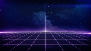 Retro style 80s Sci-Fi Background Futuristic with laser grid landscape. Digital cyber surface style of the 1980s. photo