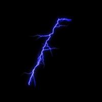 Blue Lightning flash Thunderbolt isolated on black background. photo