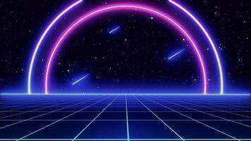 Retro style 80s Sci-Fi Background Futuristic with laser grid landscape. Digital cyber surface style of the 1980s. photo