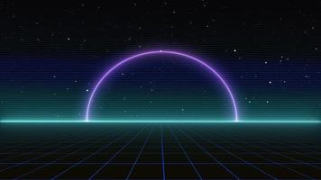 Retro style 80s Sci-Fi Background Futuristic with laser grid landscape. Digital cyber surface style of the 1980s. photo