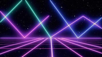 Retro style 80s Sci-Fi Background Futuristic with laser grid landscape. Digital cyber surface style of the 1980s. photo