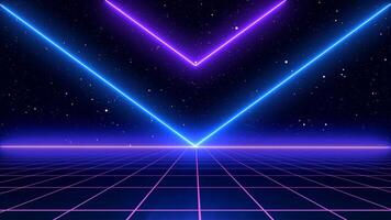 Retro style 80s Sci-Fi Background Futuristic with laser grid landscape. Digital cyber surface style of the 1980s. photo