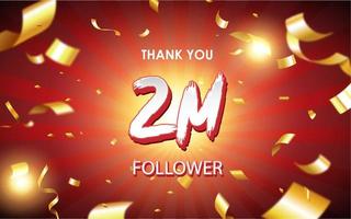 Celebrating 1 Million, 2 Million, 3 Million, 4 Million, 5Million, 2K, 1K, 500K, 400K, 300K, 1K followers sign with golden sign and confetti of social media banner design photo