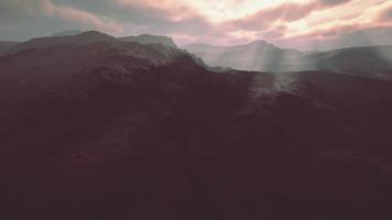 Stone field in dense fog in highlands photo