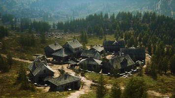 famous mountain village located next to mountain of Austrian alps photo