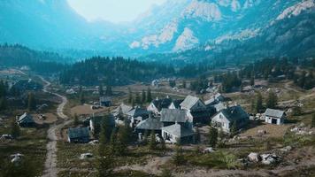famous mountain village located next to mountain of Austrian alps photo