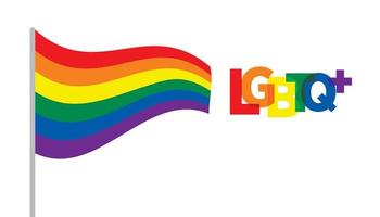 LGBT wavy Flag and Inscription. Lgbtq color design, vector illustration. Gay, lesbian, bisexual, homosexual, transgender people concepts.