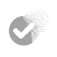 Round tick mark fast pixel dots icon. The confirmation and success pixel is flat-solid. Dissolved and dispersed moving dot art. Integrative and integrative pixel movement. Connecting modern dots. vector