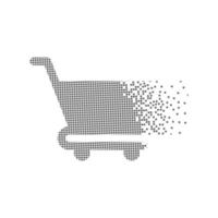 Shopping trolley icon speeding pixel dot. The grocery cart pixel is flat-solid. Dissolved and dispersed moving dot art. Integrative and integrative pixel movement. Modern icon ports. vector