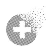Plus sign fast pixel points icon. The hospital-clinic and health pixel is flat-solid. Dissolved and dispersed moving dot art. Integrative and integrative pixel movement. Modern icon ports.