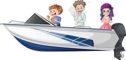 Boy and girl standing on a speeding boat on a white background vector