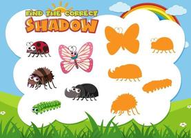 Find the correct shadow game template of insect vector