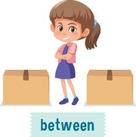 Preposition of place with cartoon girl and a box vector