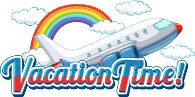 Vacation time text icon with plane on sky on white background vector