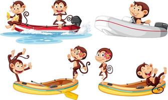 Set of monkeys on different boats vector