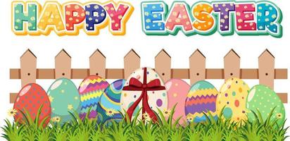 Happy Easter design with eggs in garden vector