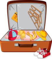 Opened leather suitcase on white background vector