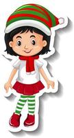 Sticker girl in Christmas costumes vector