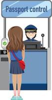 Passport control counter with security officer vector