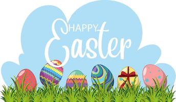 Happy Easter design with decorated eggs in garden vector