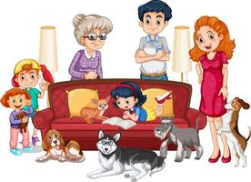 Big family members with many dogs vector