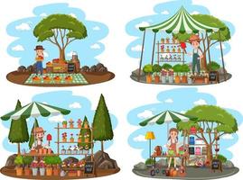 Flea market concept with set of different plant stores vector