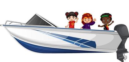 Boy and girl standing on a speed boat on a white background vector