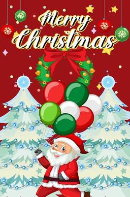 Merry Christmas poster design with Santa Claus holding balloons