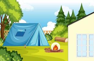 Scene of backyard with camp and campfire vector