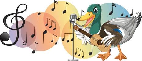 el pato toca la guitarra, el ukelele con nota musical vector