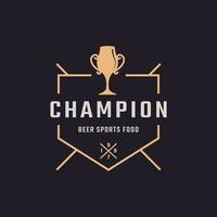 Classic Vintage Label Badge Emblem Trophy Cup Beer for Retro Sport Bar Cafe Tavern Logo Design Inspiration vector