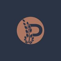 Initial Letter P Linked Monogram Golden Laurel Wreath with Circle Logo. Graceful Design for Restaurant, Cafe, Brand name, Badge, Label, luxury identity vector