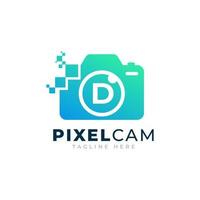 Letter D Inside Camera Photo Pixel Technology Logo Design Template vector
