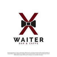 Initial Letter X Waiter Bow Tie Hotel Restaurant Logo Design. Waitress Vector Logo Template.