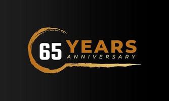 65 Year Anniversary Celebration with Circle Brush in Golden Color. Happy Anniversary Greeting Celebrates Event Isolated on Black Background vector