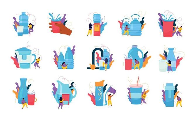 Drink Water Flat Icon Set
