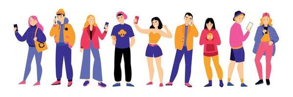 People With Smartphones Horizontal Illustration vector