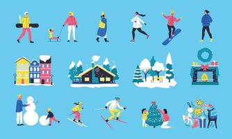 Winter Activity Flat Color Set vector