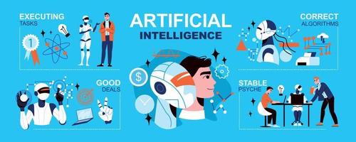 conjunto infográfico de inteligencia artificial vector