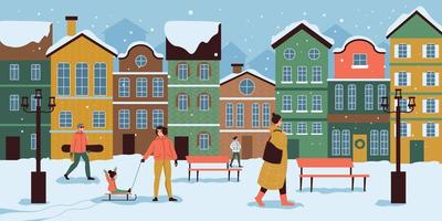 European Winter Town Illustration vector