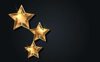 3D Gold STAR AWARD Statue Prize Giving Ceremony. Golden stars prize concept, vector isolated or black background